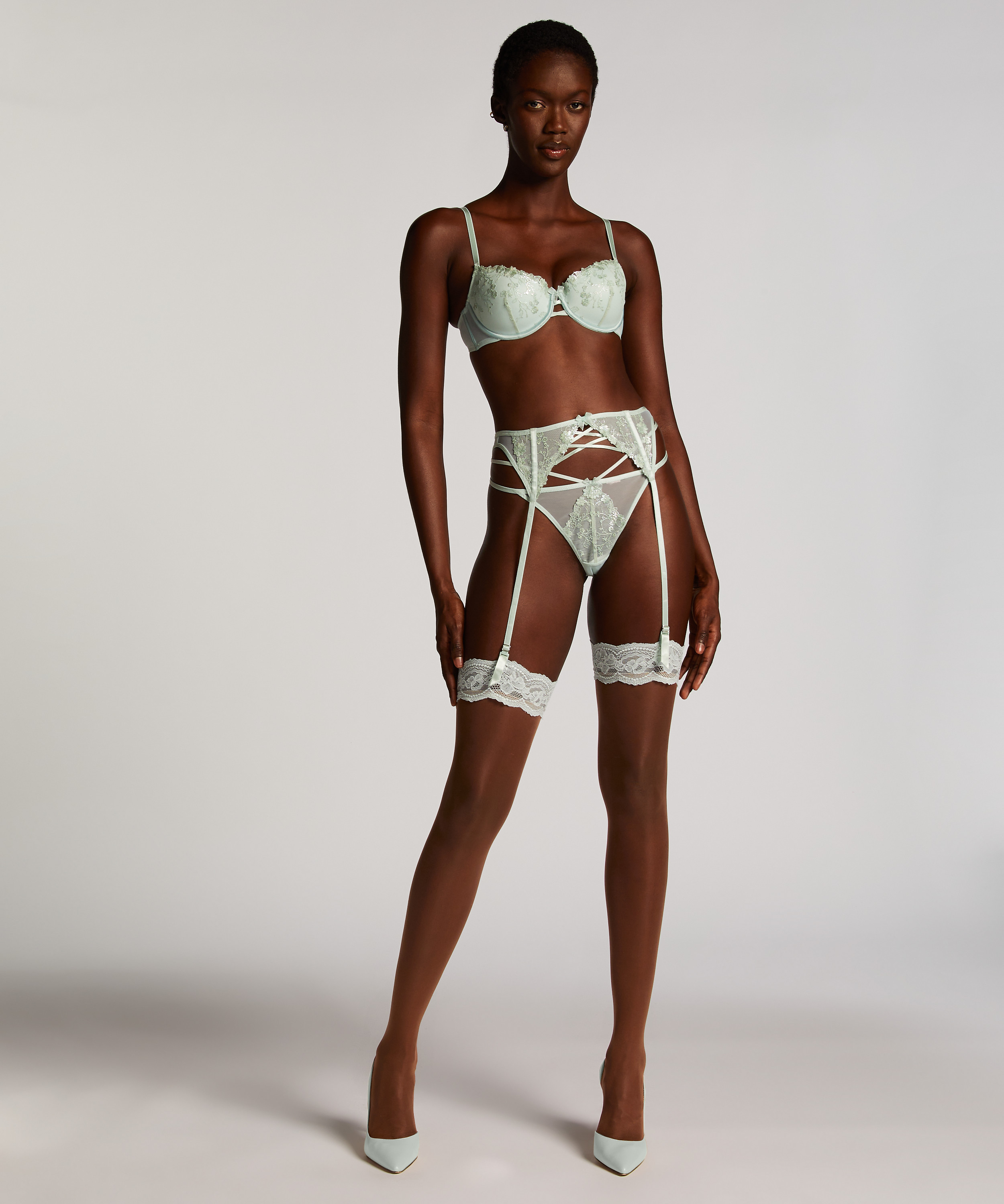 Koronkowe pończochy 15 DEN, Zielony, main