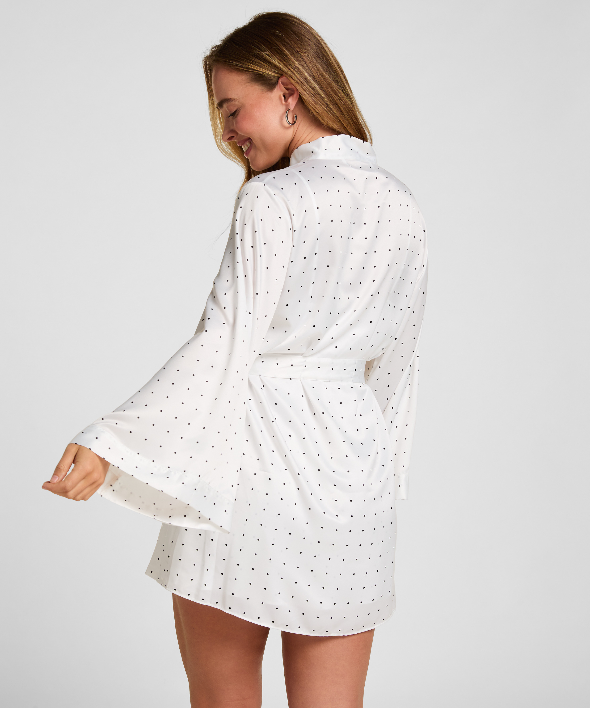 Satynowe Kimono w Kropki Dolly, Biały, main
