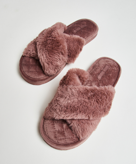 Kapcie ze sztucznym futerkiem, Fioletowy