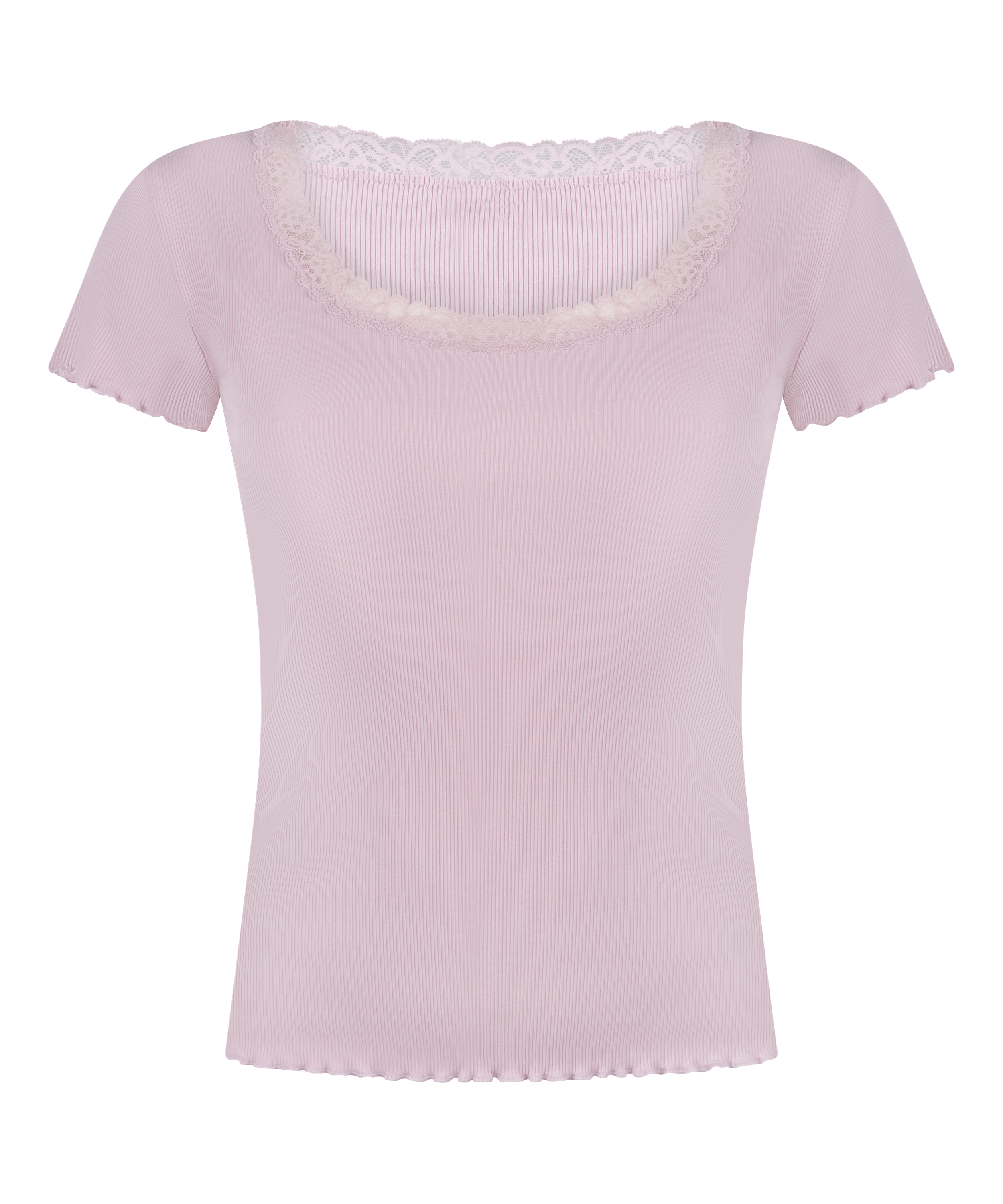 Top Piżamowy Jersey Rib z Koronką, R&oacute;żowy, main