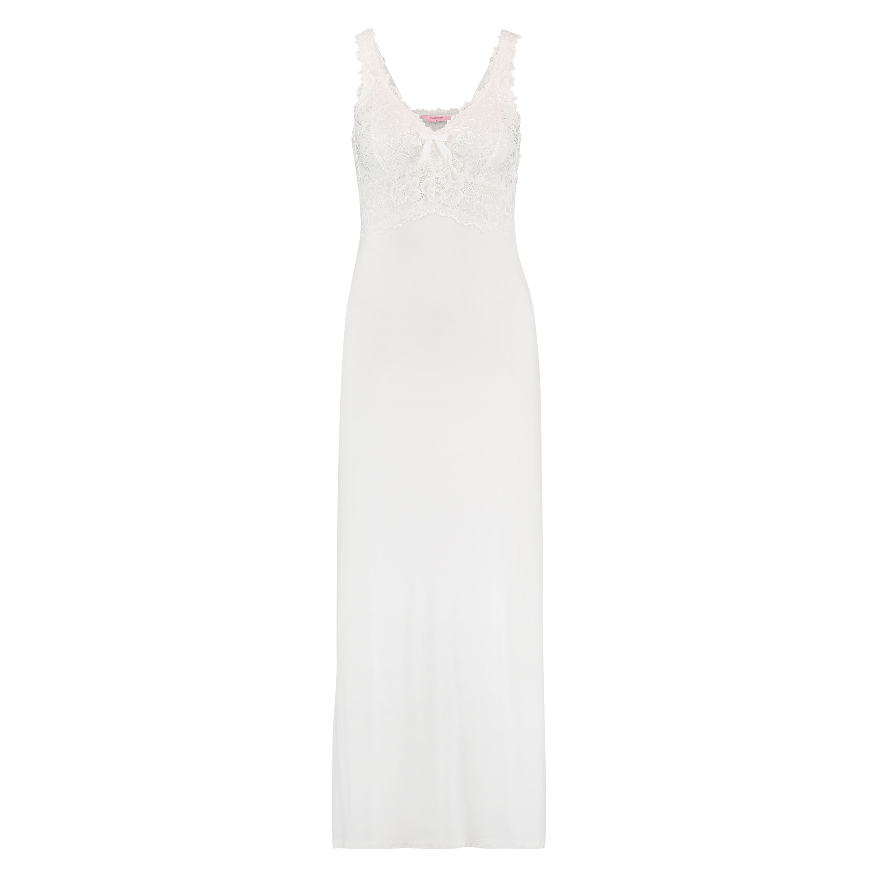 Long slip dress Modal lace, Biały, main