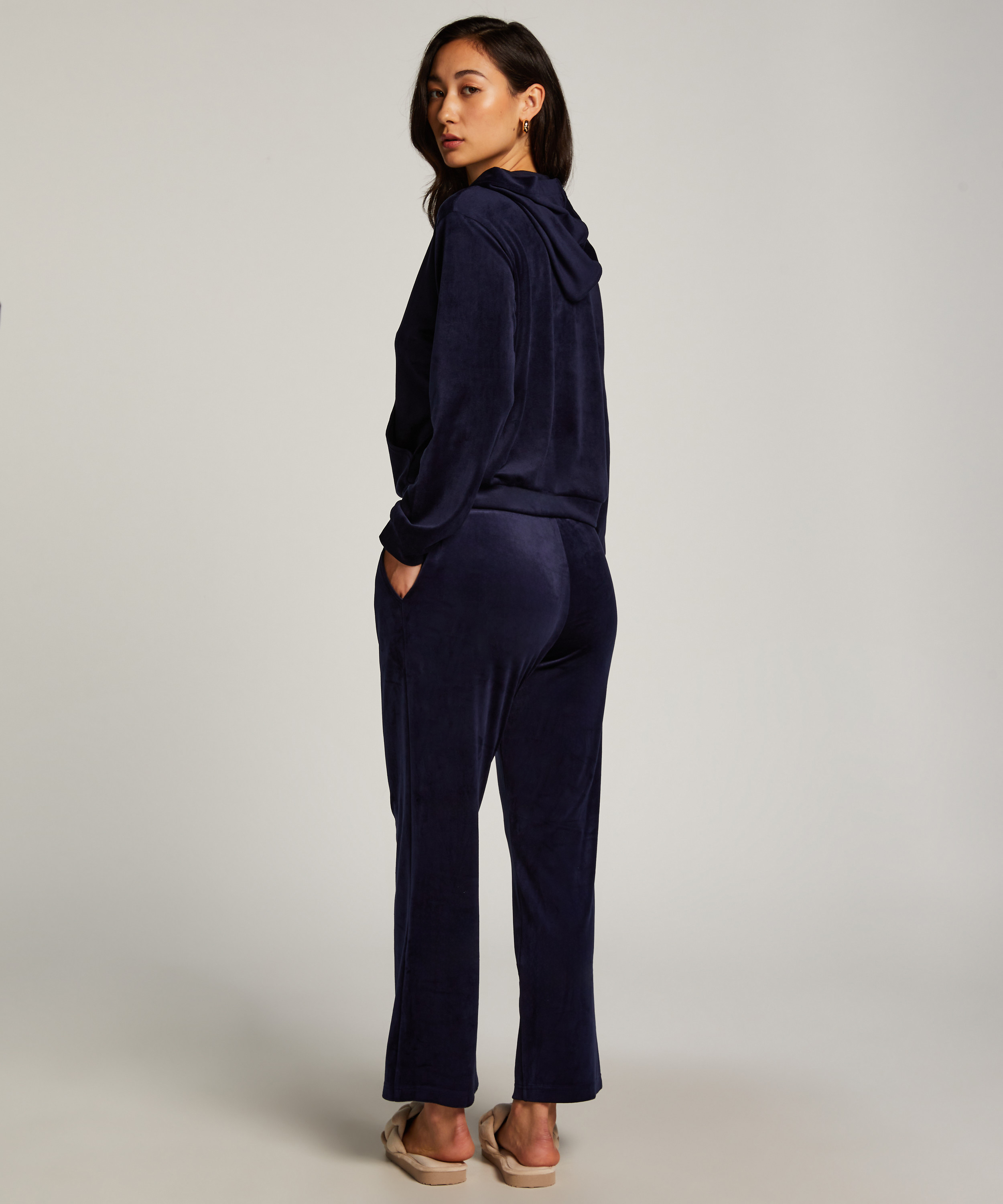 Welurowa bluza z kapturem, Niebieski, main