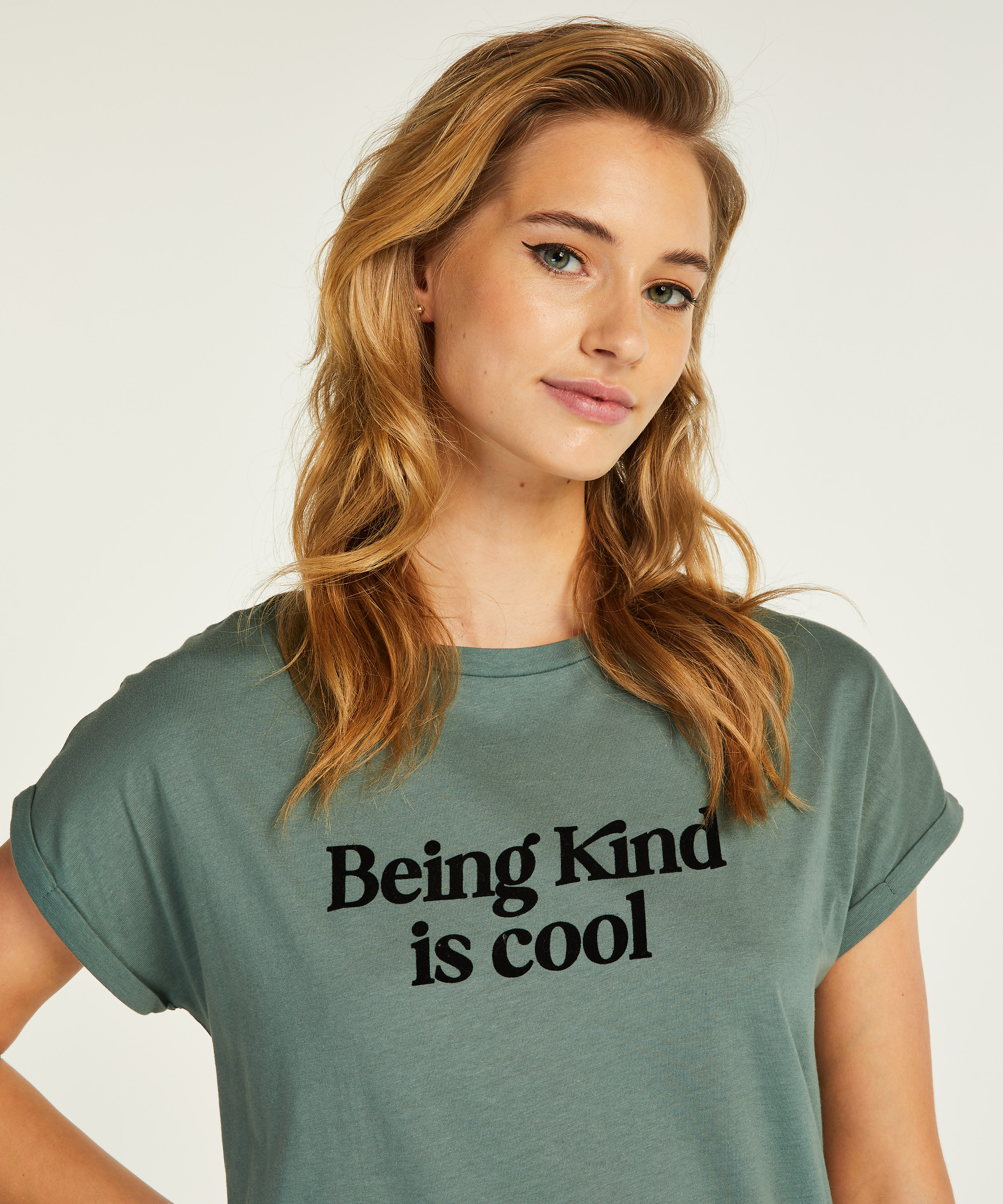 Koszula nocna z okrągłym dekoltem, Zielony, main