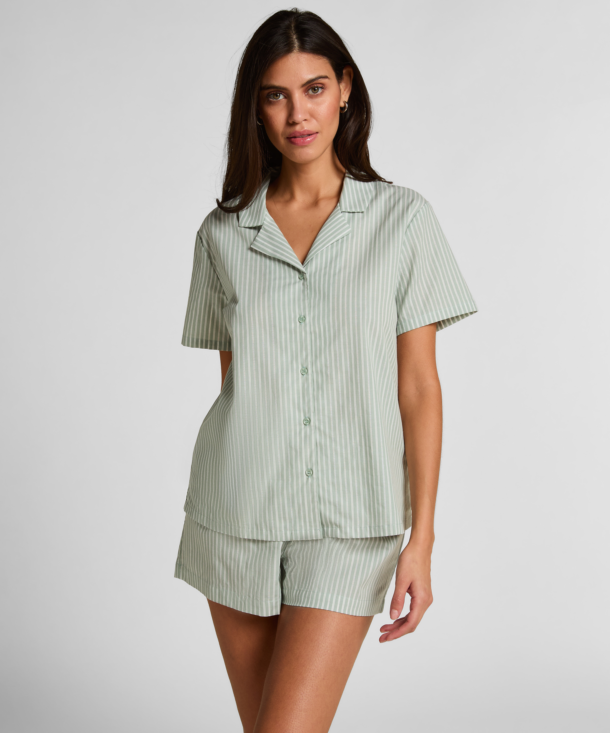 Tkana bluza w paski, Zielony, main