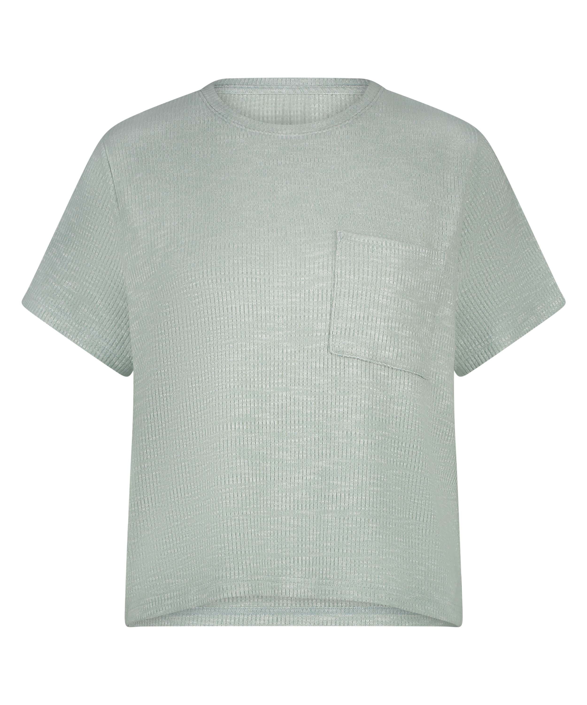 Top z kr&oacute;tkimi rękawami z tkaniny w prążki, Zielony, main