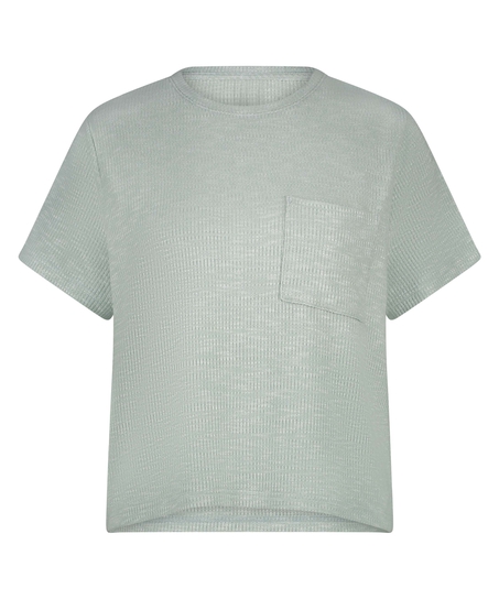 Top z kr&oacute;tkimi rękawami z tkaniny w prążki, Zielony