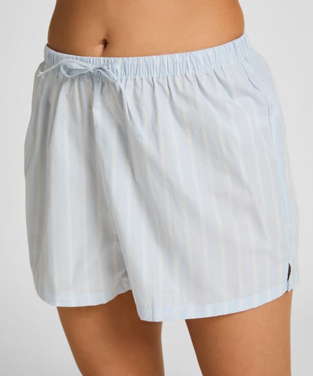 Koszula Piżamowa w Paski z Bawełny z Kr&oacute;tkimi Rękawami, Niebieski