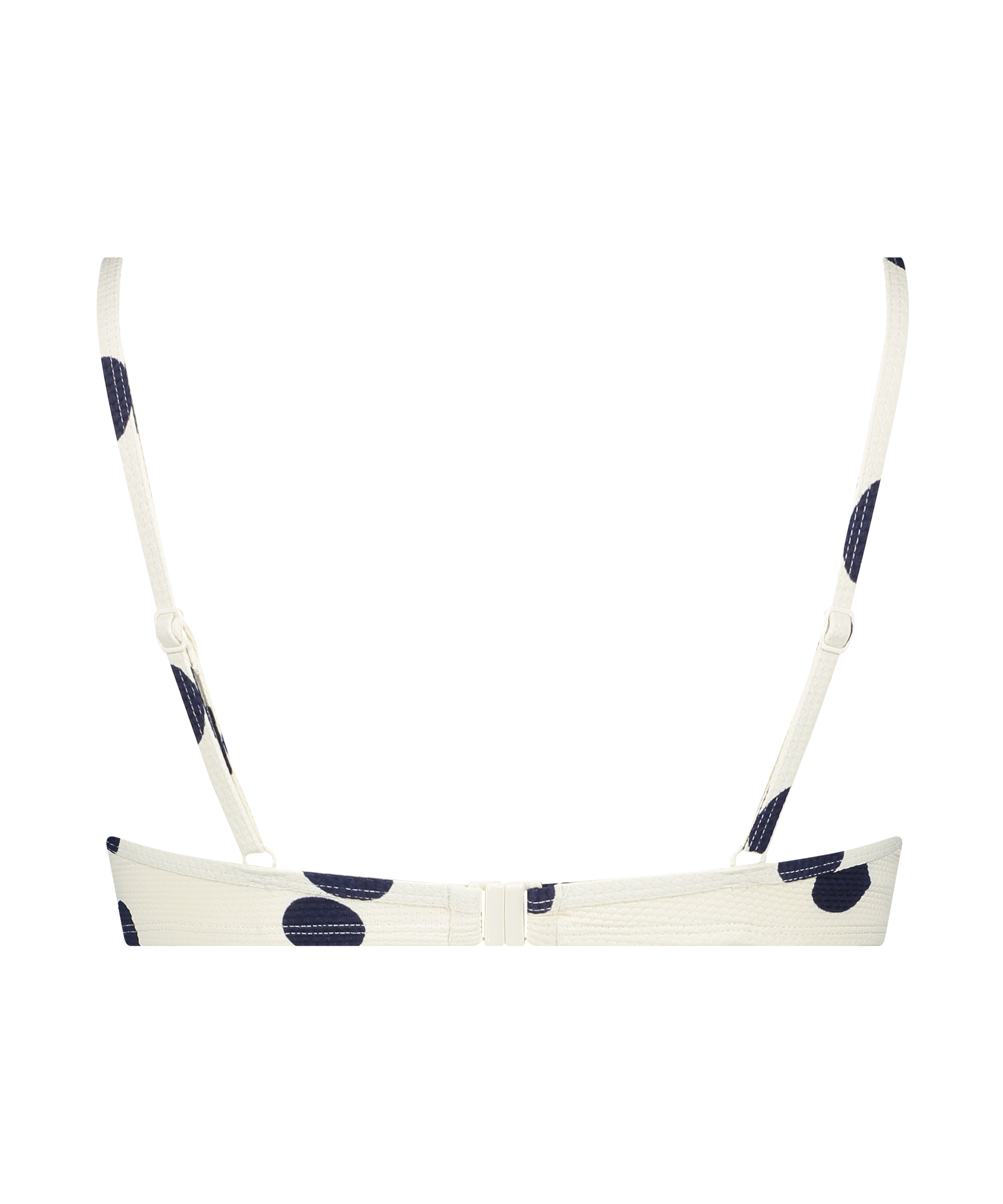 Usztywniany stanik bikini z fiszbinami, z falowanym brzegiem, w kropki, Biały, main