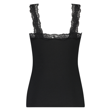Rib lace cami top, Czarny