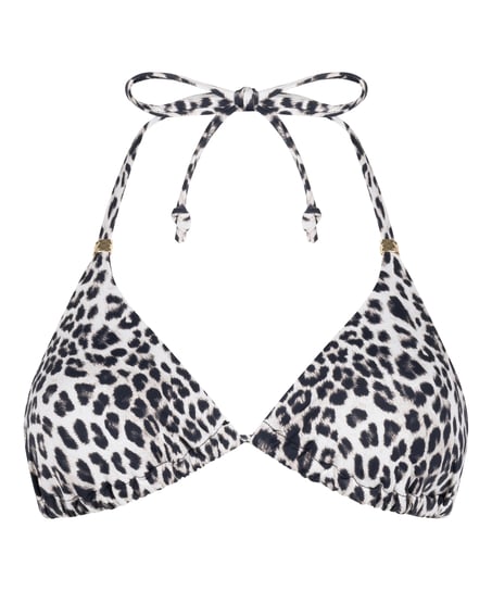Tr&oacute;jkątny Top Bikini Leopard, Czarny