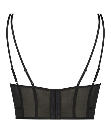 Nieusztywniany długi biustonosz z fiszbinami Boujee, Czarny