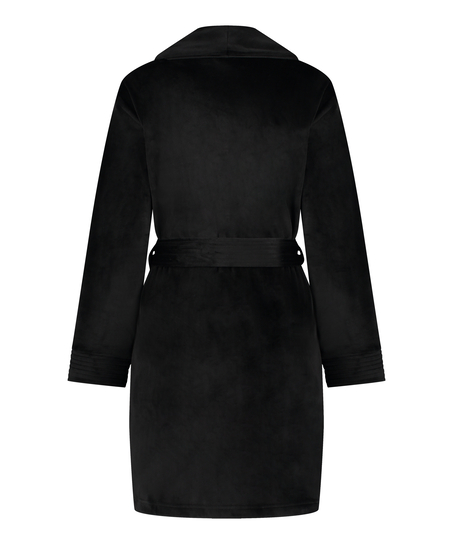 Krótki szlafrok welurowy, Czarny