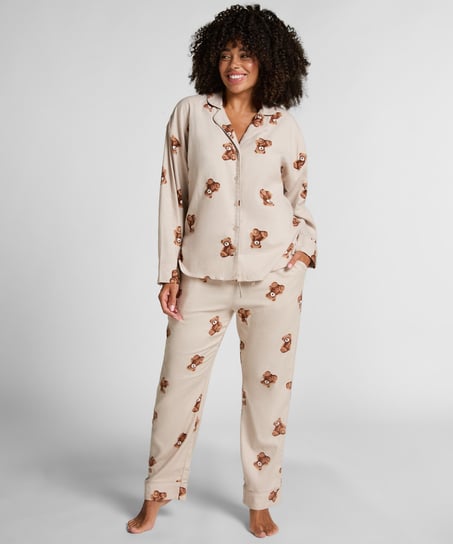 Bluza flanelowa twillowa ze wzorem misia, Beżowy