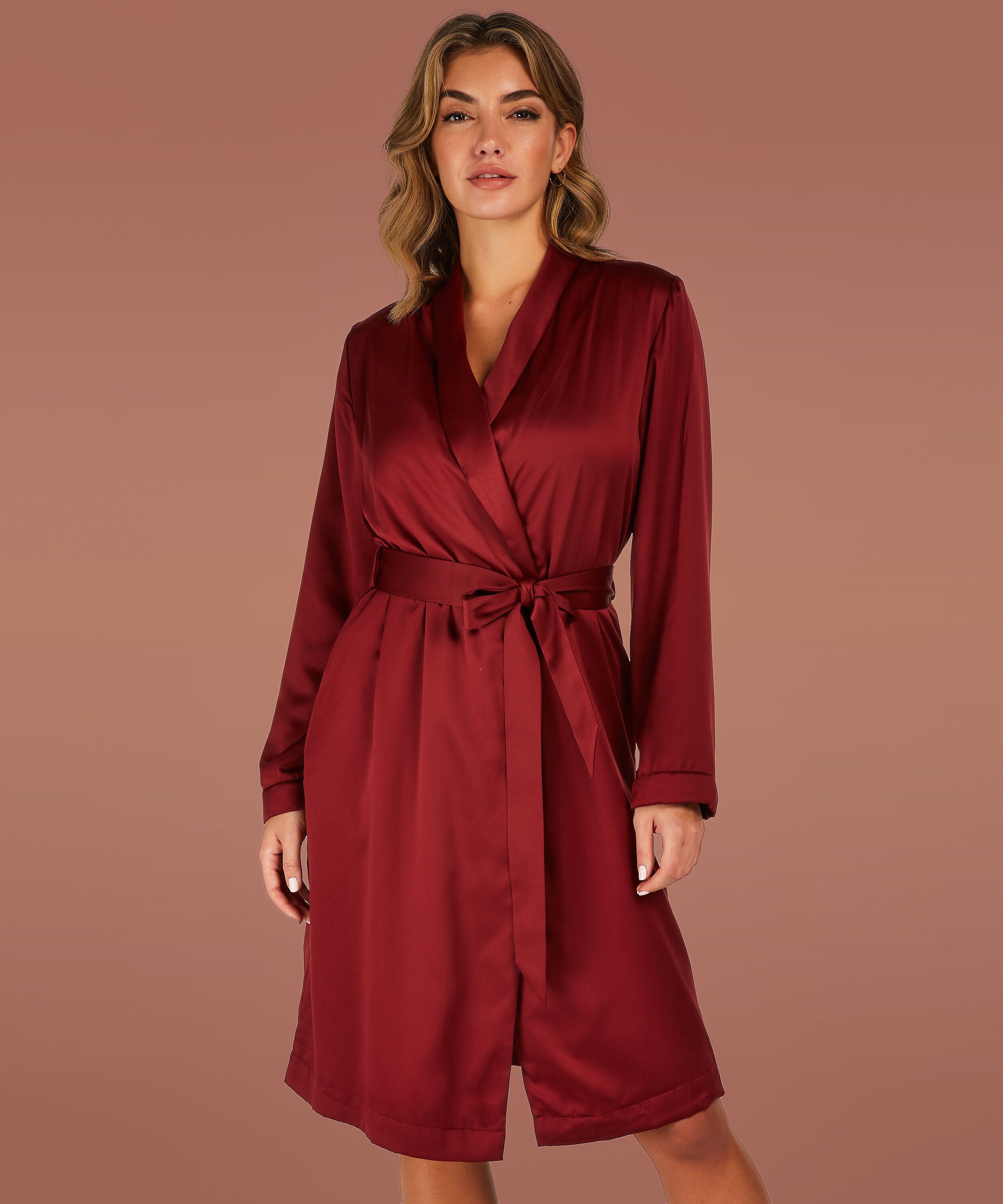 Satynowy szlafrok z polarem, Czerwony