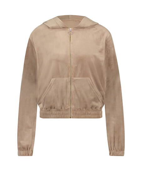 Welurowa bluza z kapturem, Brązowy