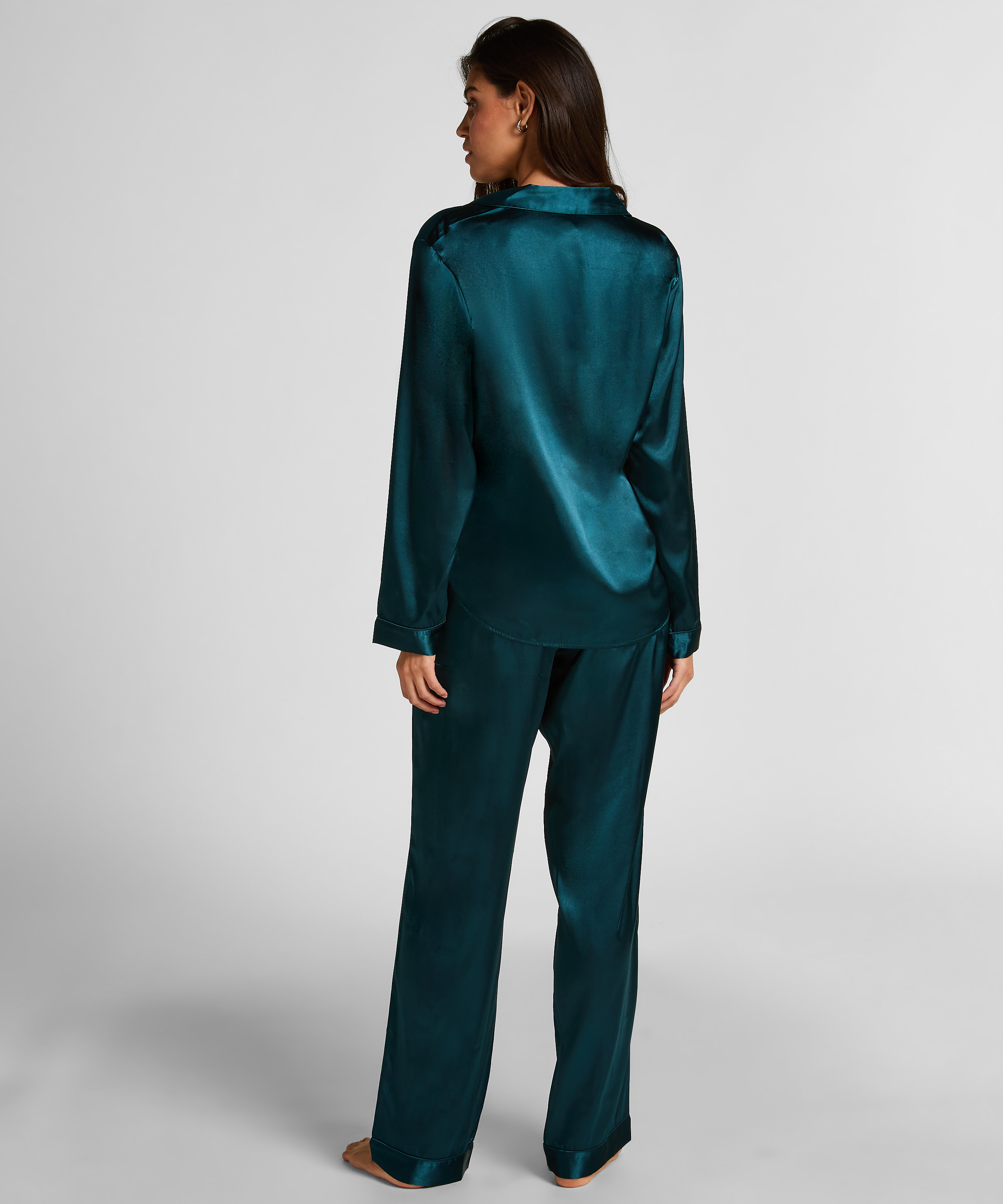 Zestaw piżamowy z błyszczącej satyny, Niebieski, main