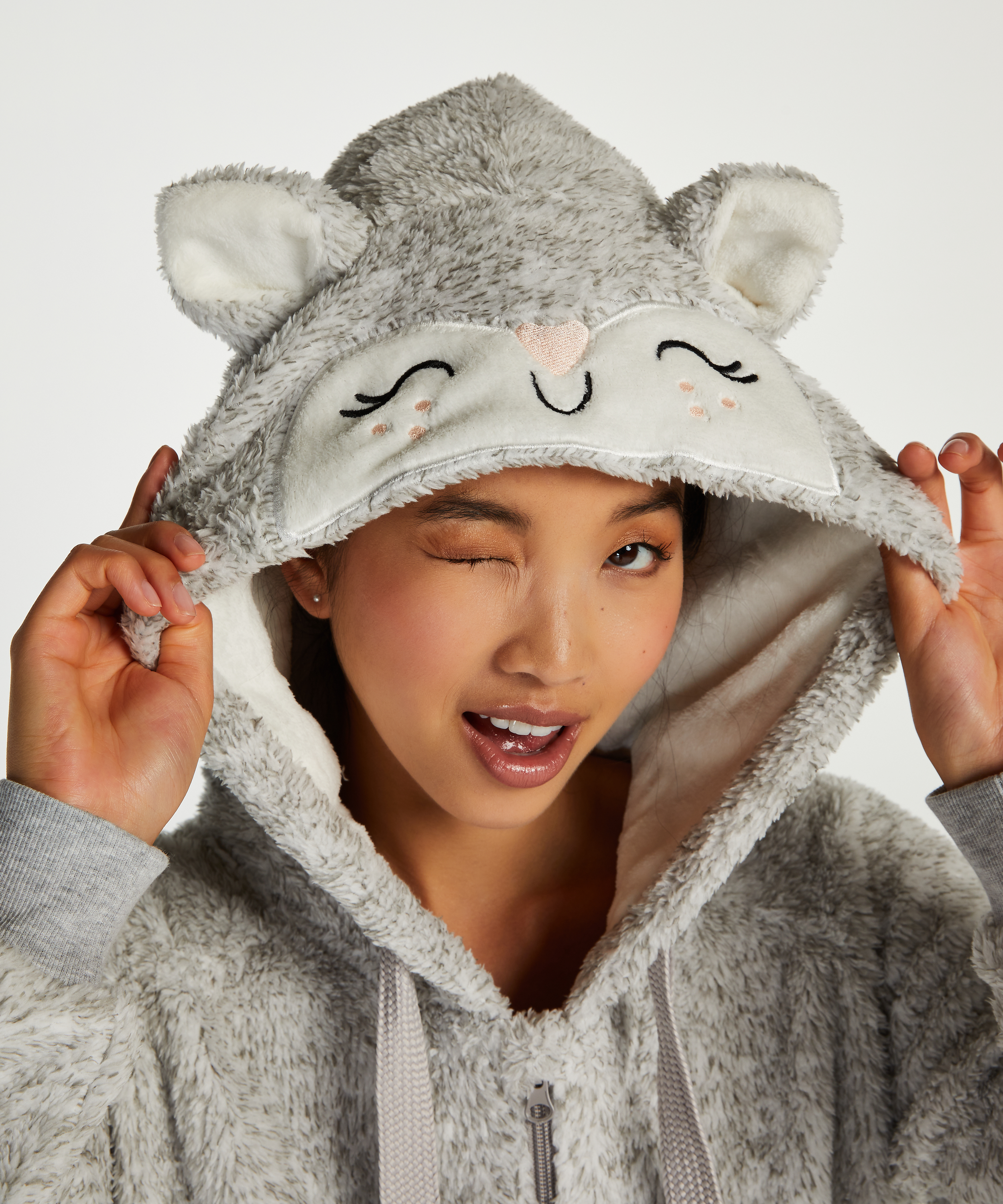 Fleece Bathrobe, Szary, main