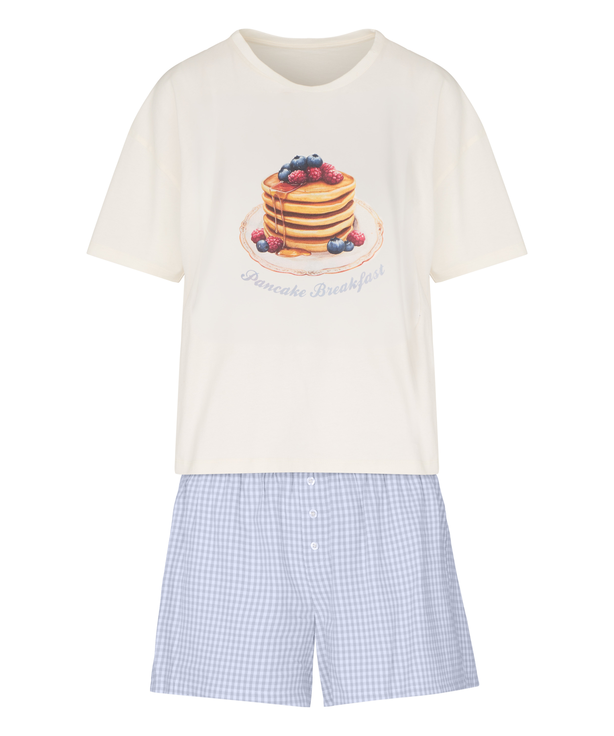 Komplet Piżamowy z Szortami i T-shirtem, Biały, main