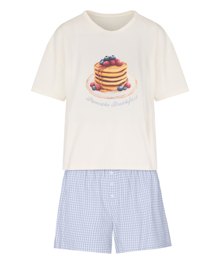 Komplet Piżamowy z Szortami i T-shirtem, Biały
