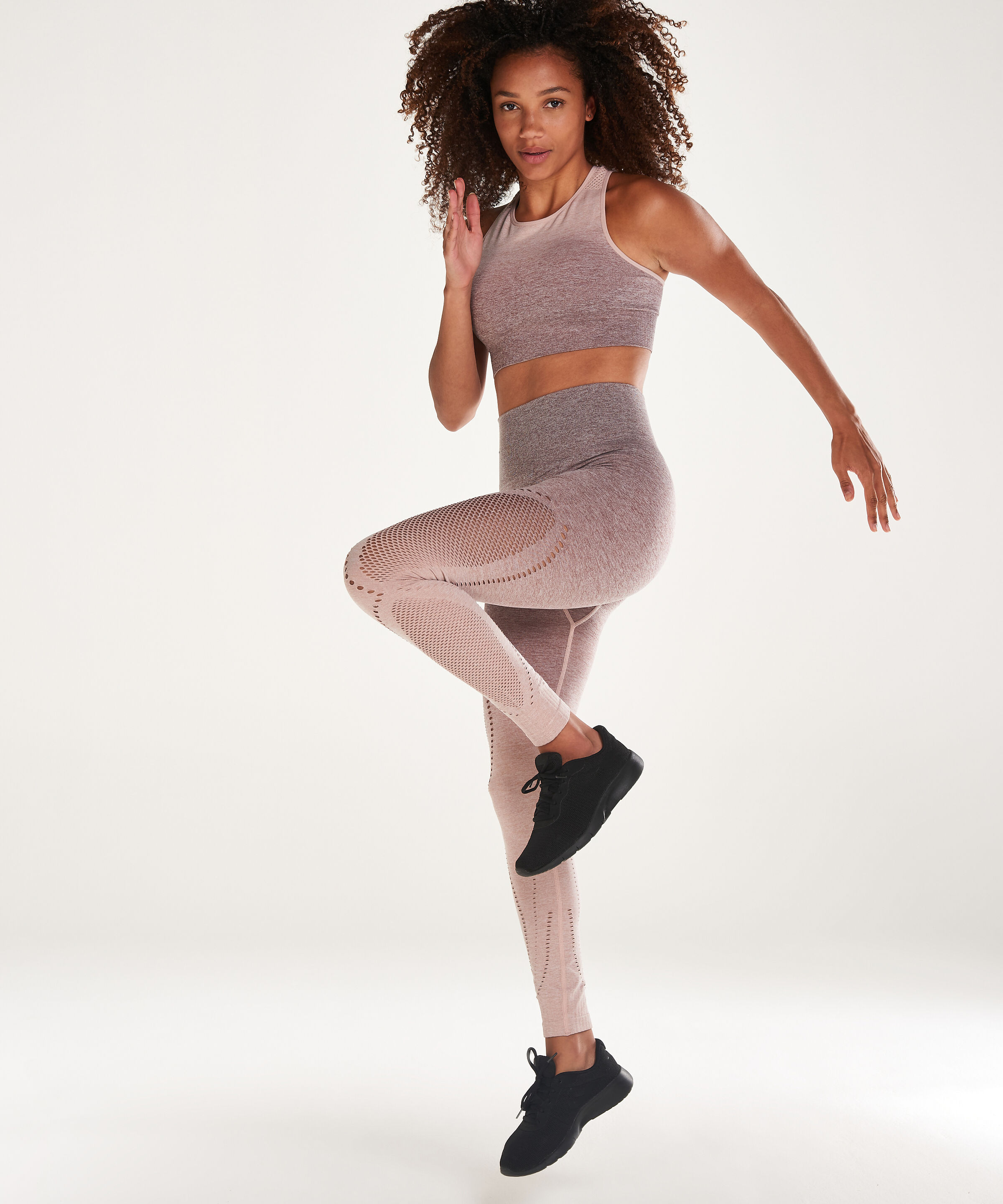 HKMX High waisted sports leggings round-knit ombre, R&oacute;żowy