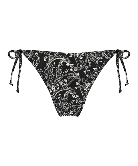 Brazyliany tanga od bikini ze wzorem paisley, Czarny