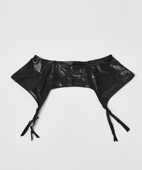 Podwiązki z imitacji skóry Private, Czarny