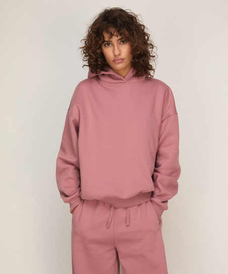 Bluza z Kapturem z Czesanej Dzianiny Dresowej, R&oacute;żowy