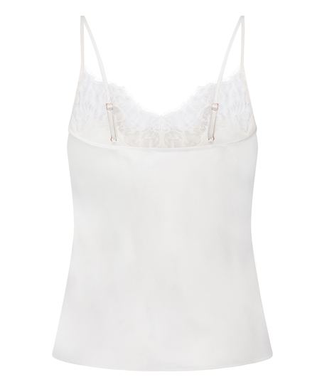 Valerie Satynowa Koszulka z Koronką, Biały