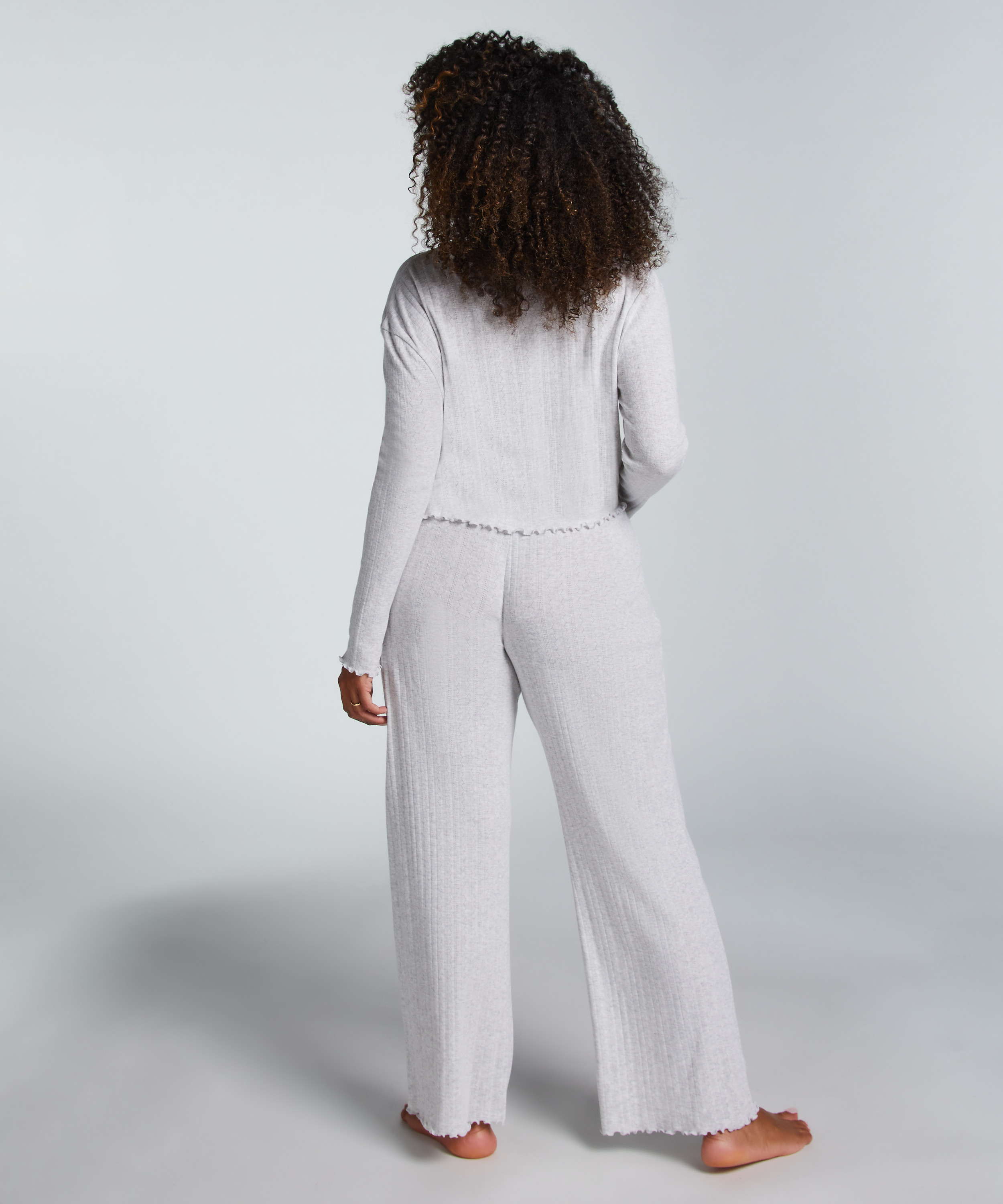 G&oacute;ra od piżamy z długim rękawem Pointelle, Beżowy, main