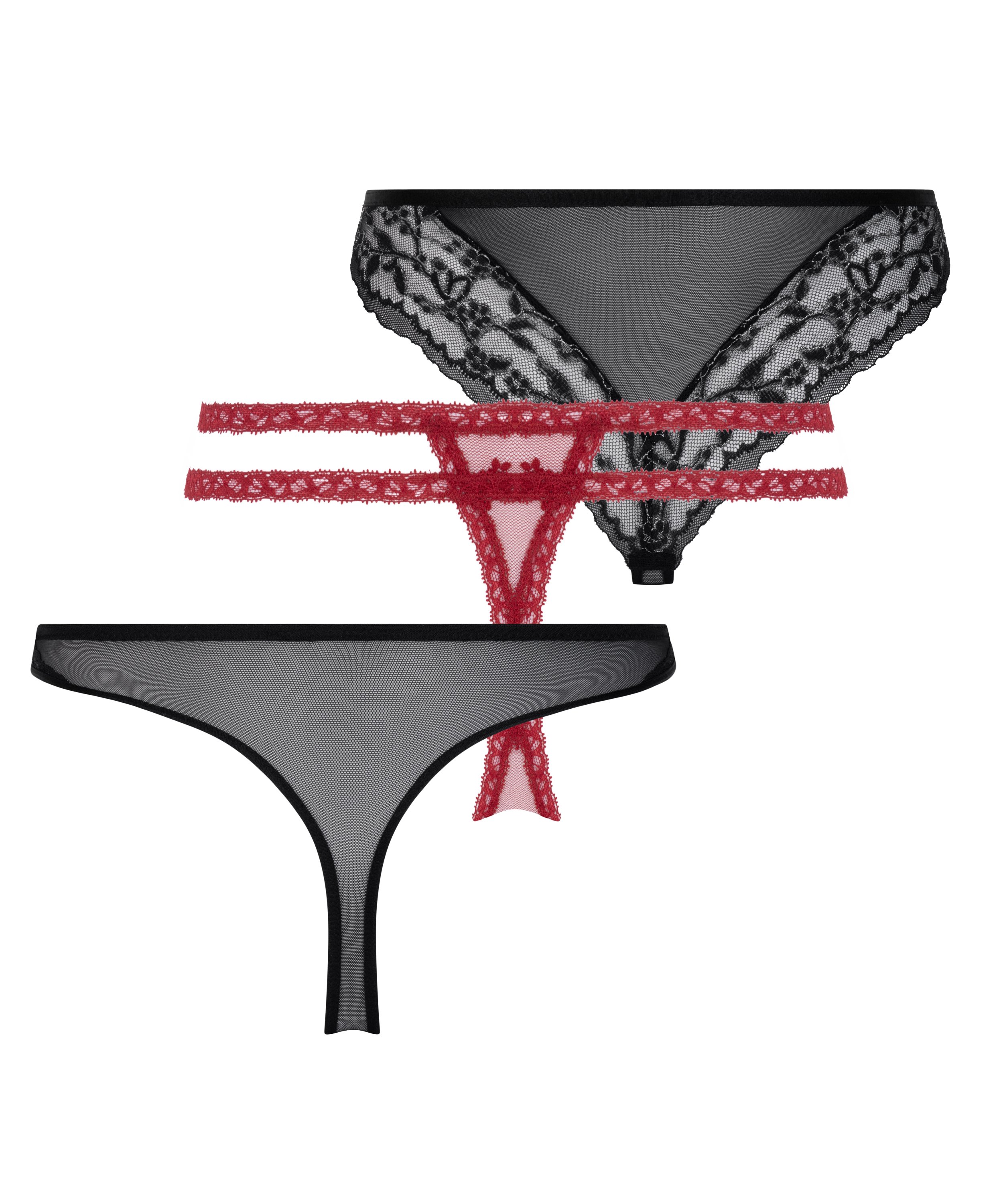 Stringi, zestaw 3 sztuk, Czarny, main