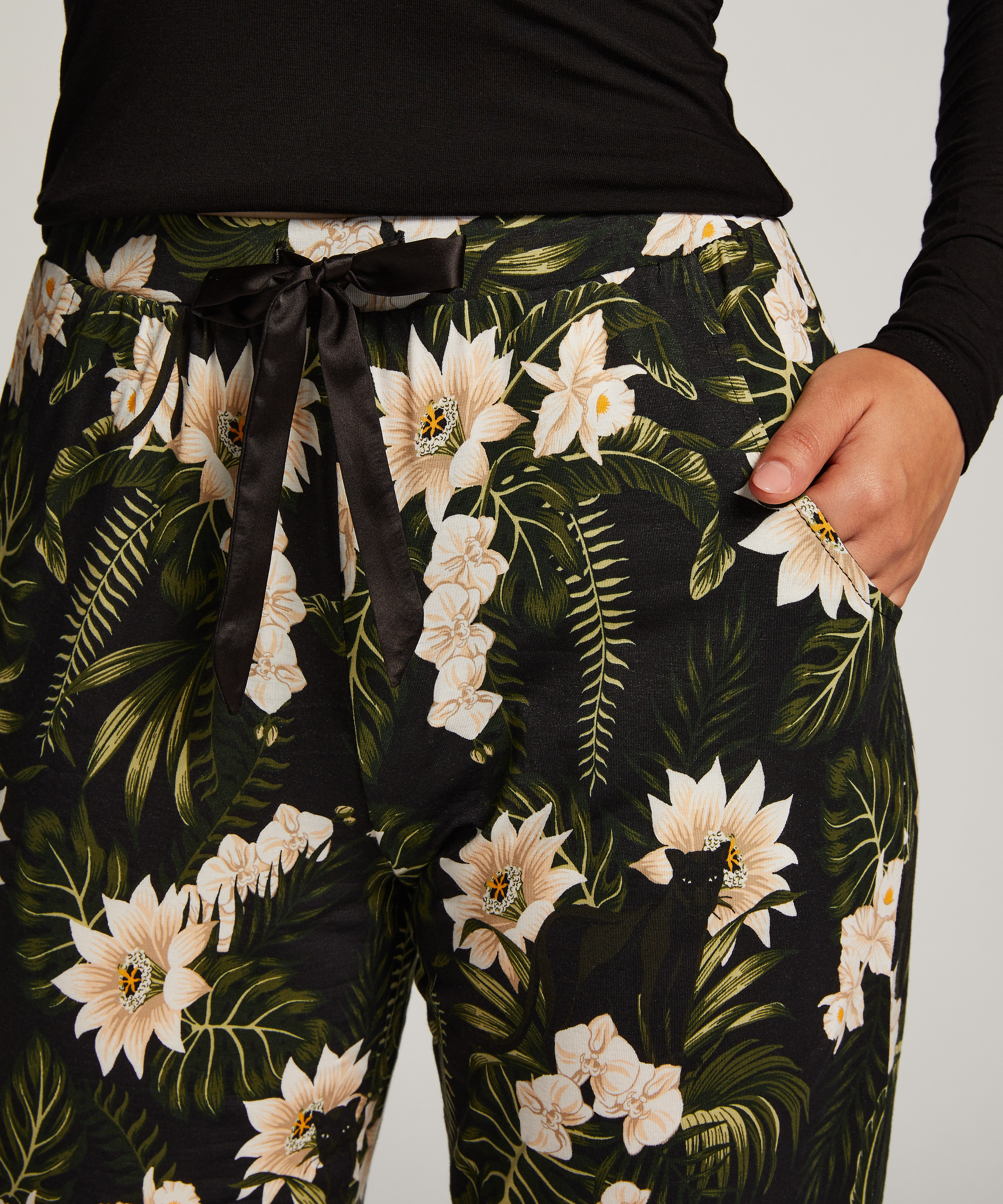 Spodnie piżamowe z dżerseju, Czarny, main