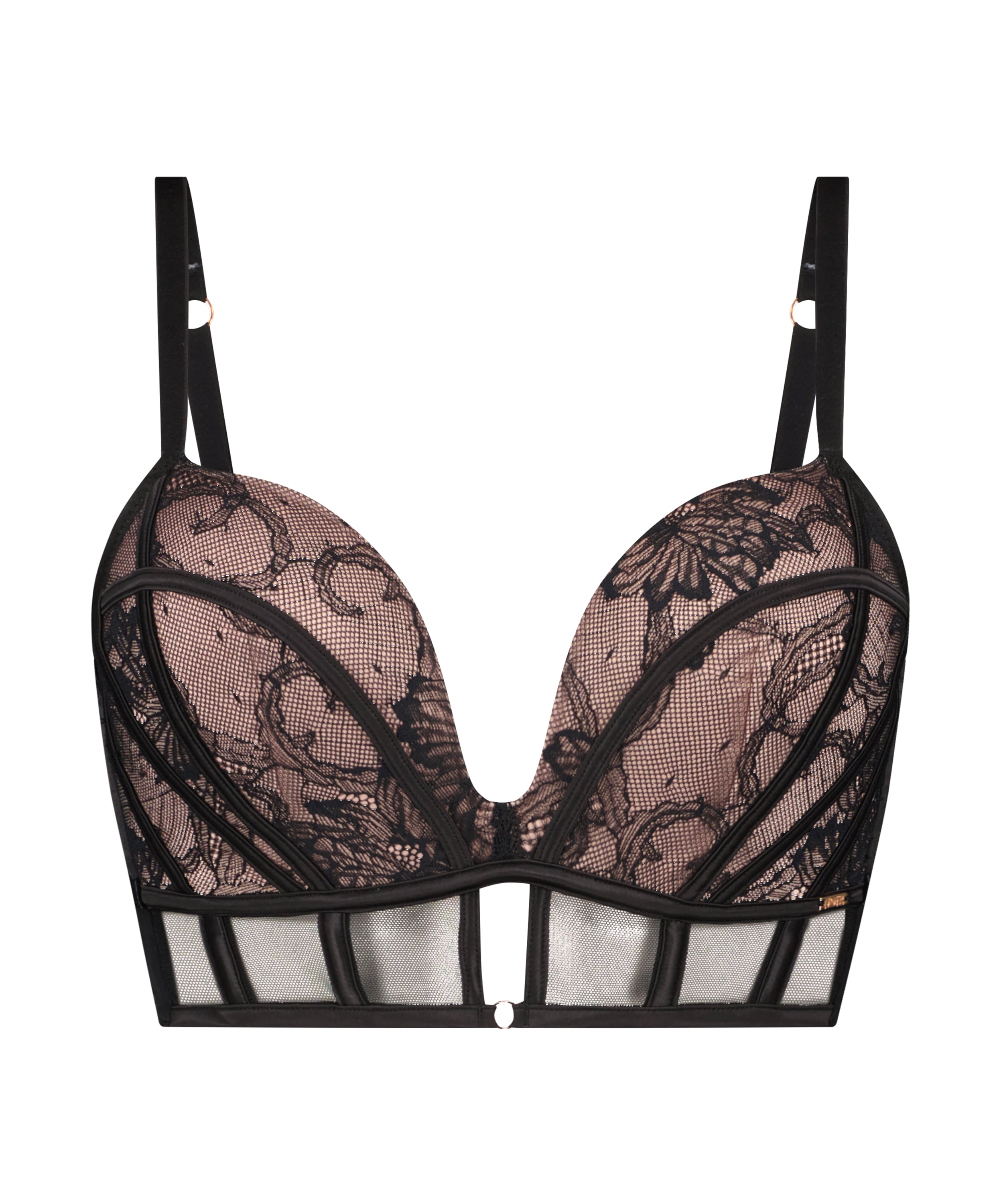 Usztywniany biustonosz push-up bez fiszbin Longline, kolekcja Magdalena, Czarny, main