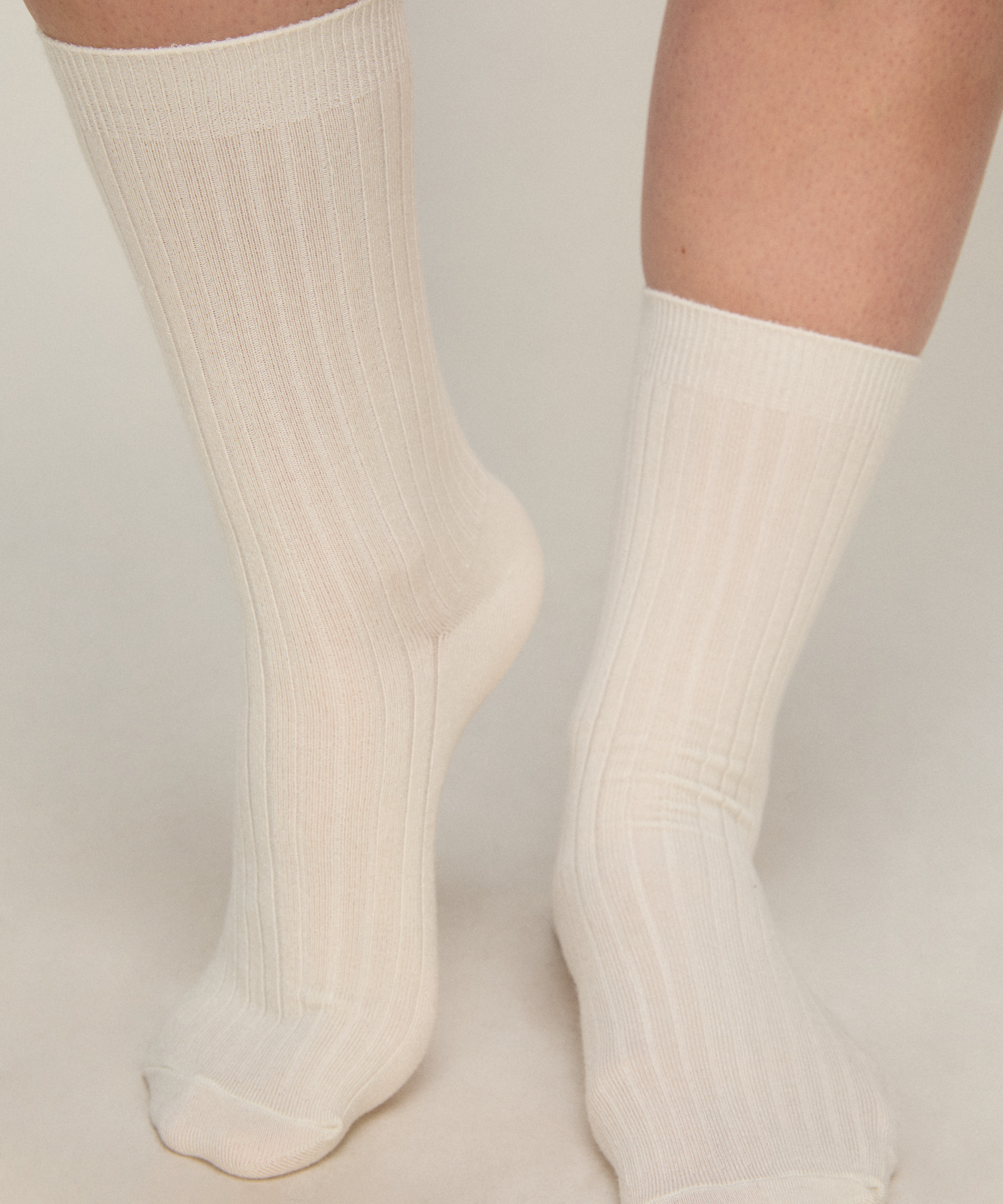 Cashmere Blend Ribbed Socks, Szary, main