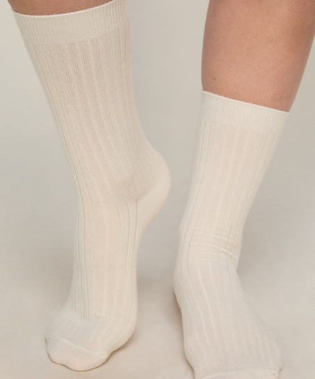 Cashmere Blend Ribbed Socks, Szary