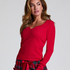 Top V-neck long sleeves, Czerwony