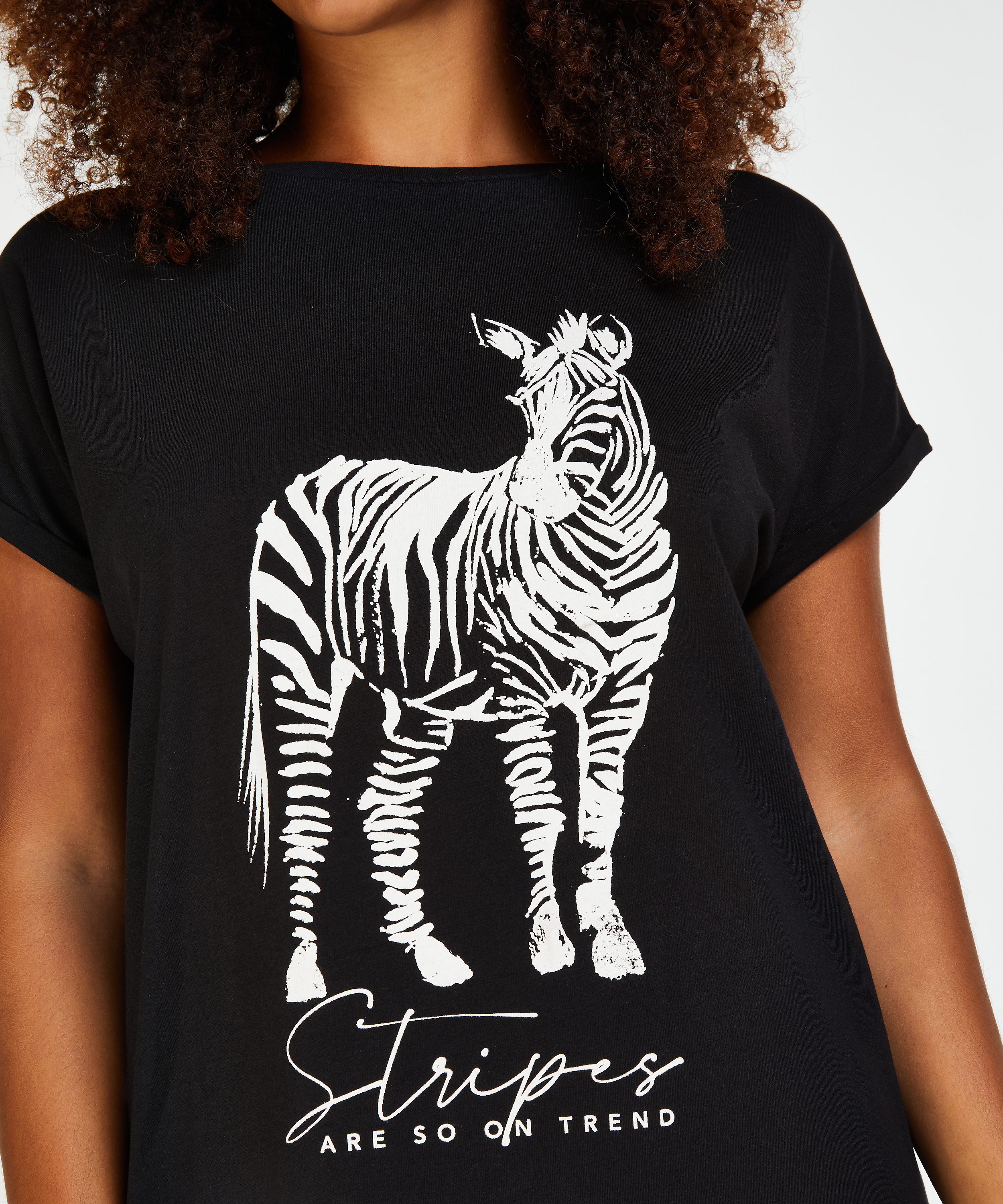 Koszula nocna z okrągłym dekoltem, Czarny, main