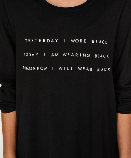 Koszula nocna z okrągłym dekoltem, Czarny