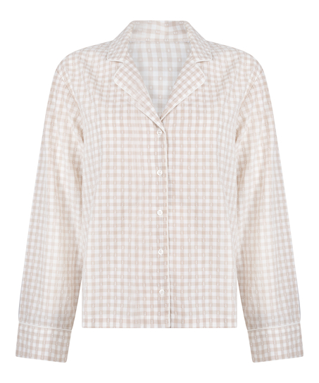 Kurtka Piżamowa Dobby z Tkanej Bawełny, Beżowy