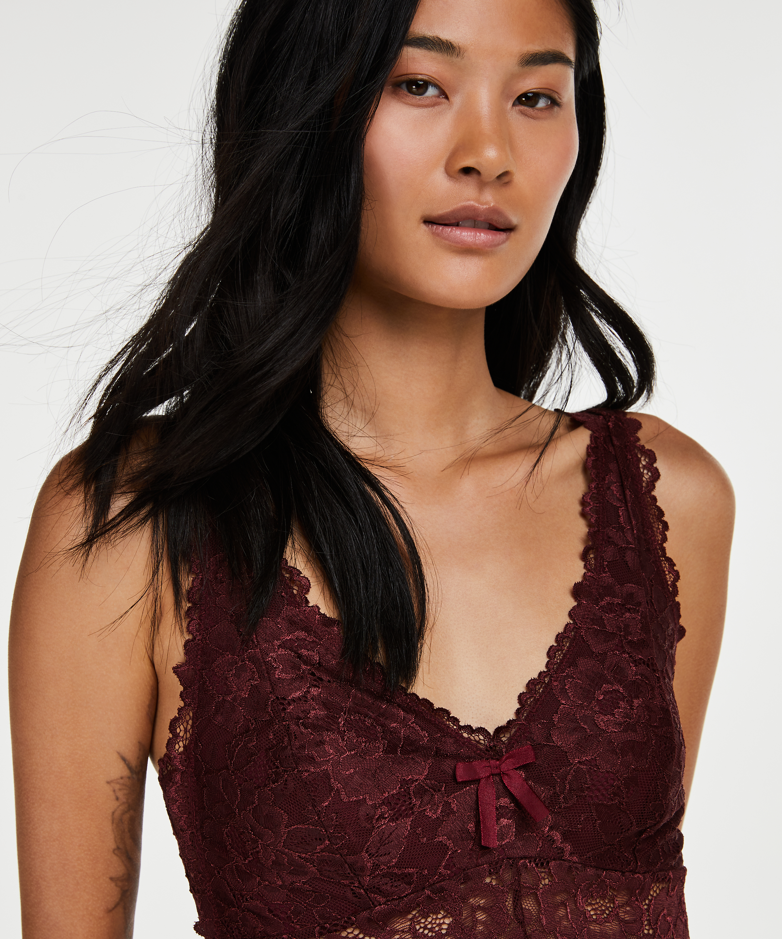 Long slip dress Modal lace, Czerwony, main