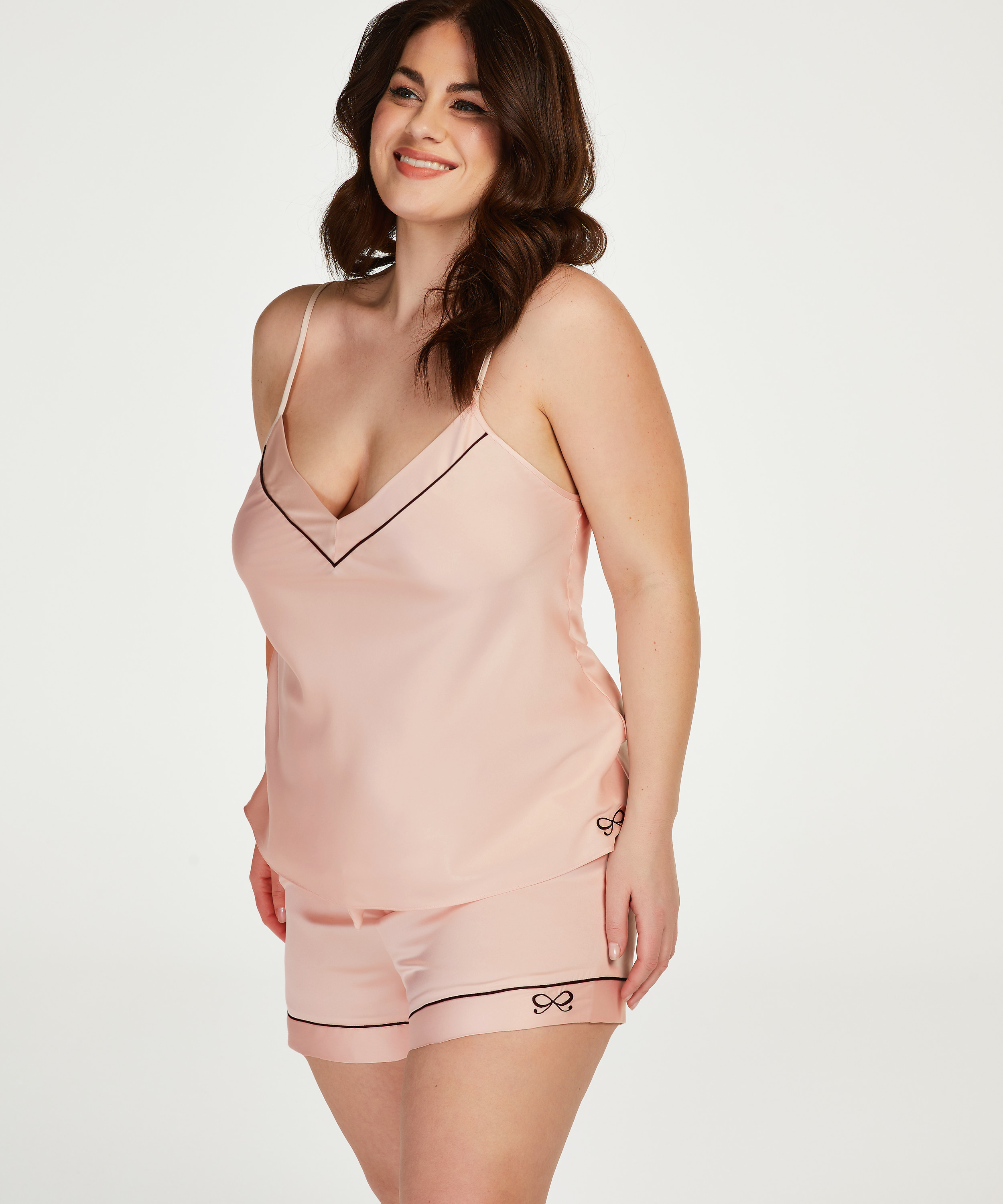 Satynowe szorty od piżamy z koronką, Różowy, main