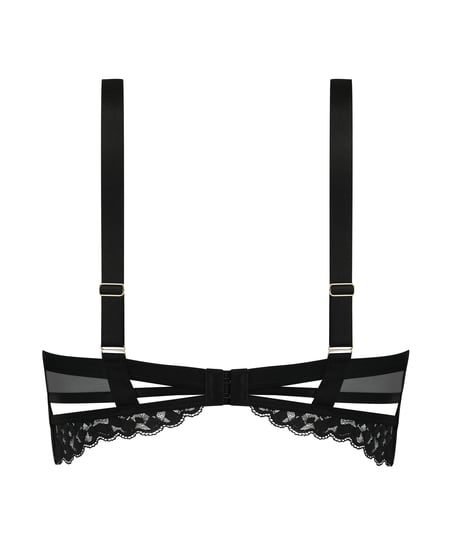 Biustonosz usztywniany z fiszbinami, typu longline push-up Desire, Czarny