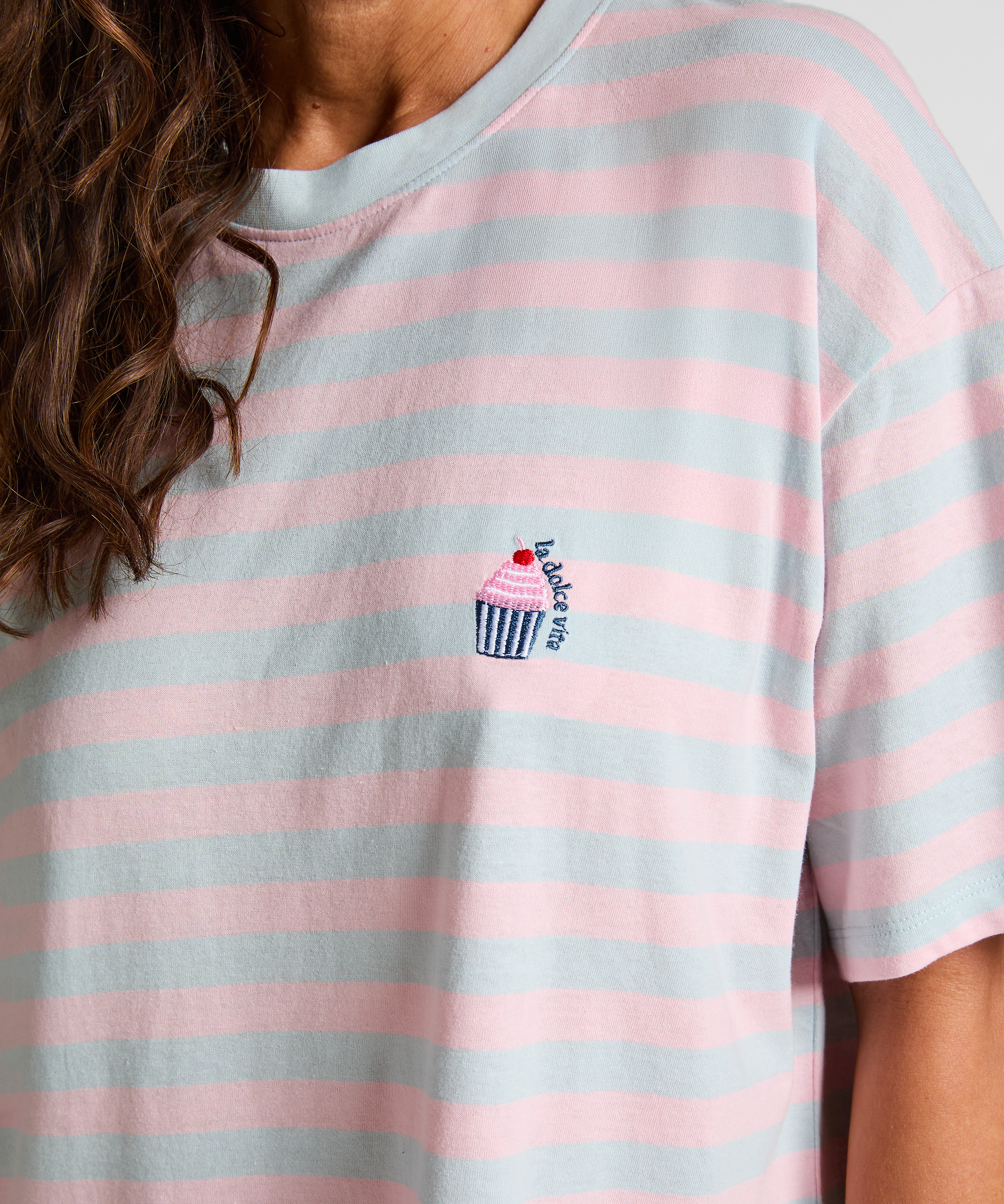 Koszula nocna z okrągłym dekoltem, Niebieski, main