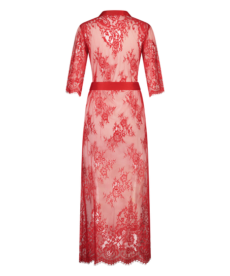 Długie kimono z koronką, Czerwony