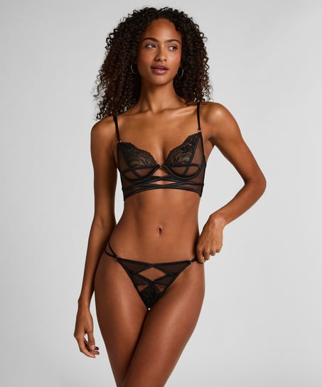 Biustonosz Longline Amel z Fiszbinami Bez Wkładek, Czarny