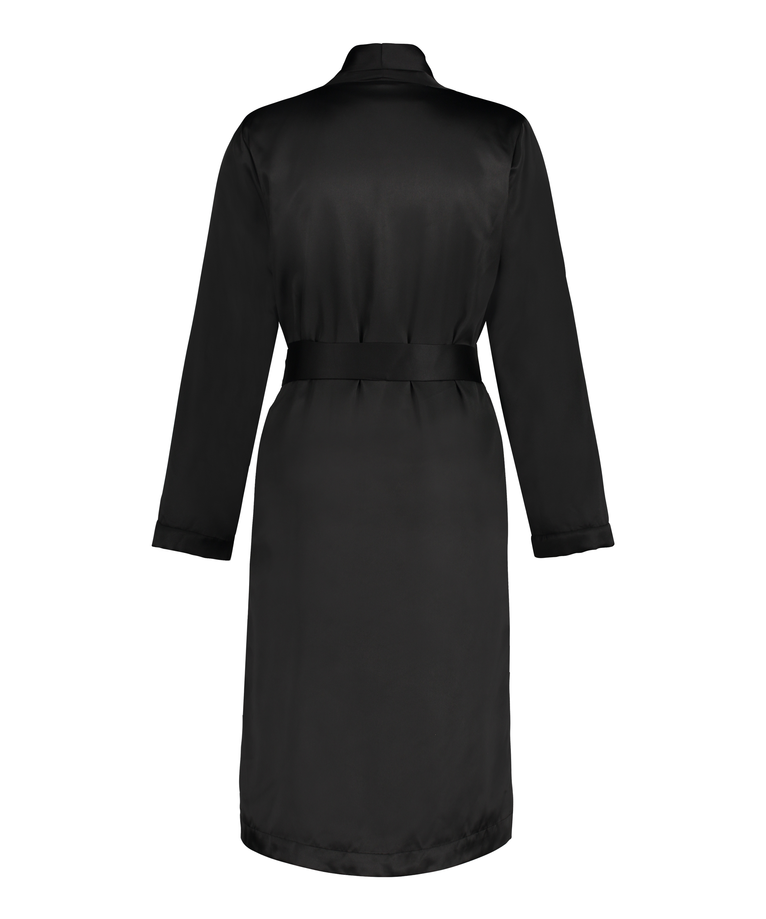 Satynowy szlafrok z polarem, Czarny, main