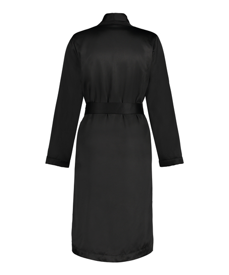 Satynowy szlafrok z polarem, Czarny