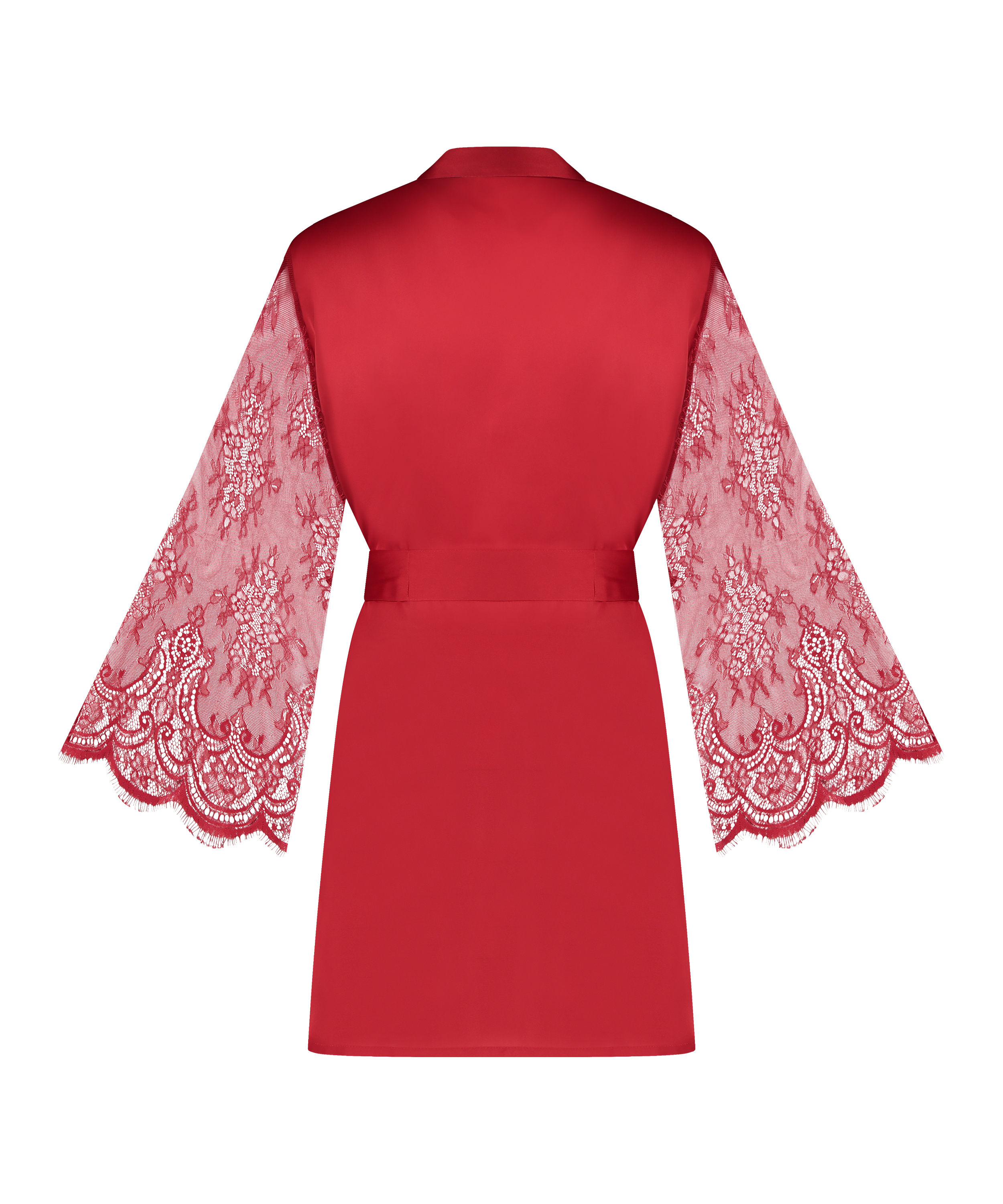 Satynowe kimono z koronką, Czerwony, main