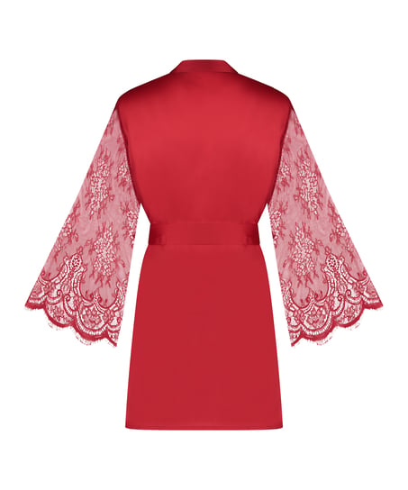 Satynowe kimono z koronką, Czerwony