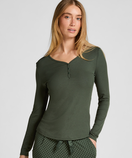 Bluza piżamowa Henley z długim rękawem, Zielony