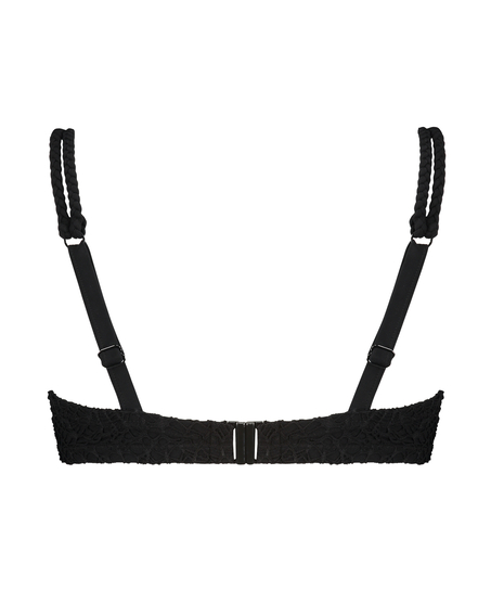 Szydełkowy usztywniany stanik bikini z fiszbinami, Czarny
